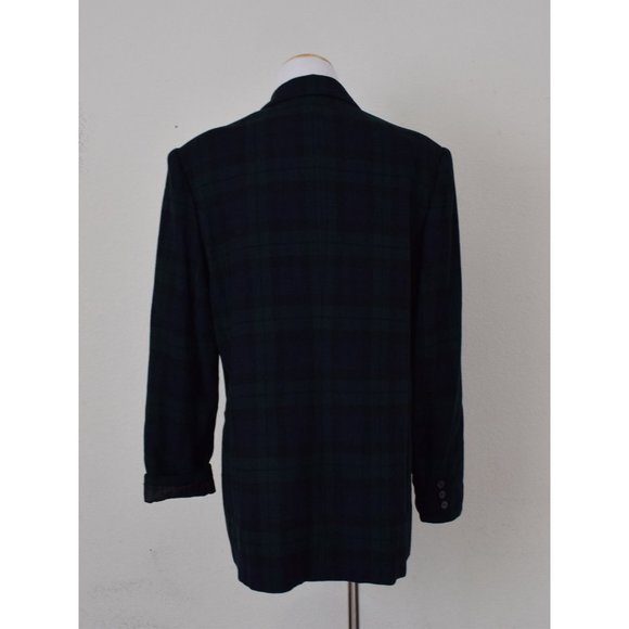 Vintage 90s Green/Navy Plaid Wool Acrylic Blazer by White Stag size 16 - Picture 6 of 10